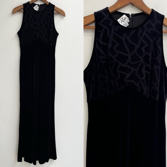 Vintage Dresses & Skirts - Vintage Y2K Whimsigoth Black Burnout Velvet Empire Waist Maxi Dress Sleeveless 6